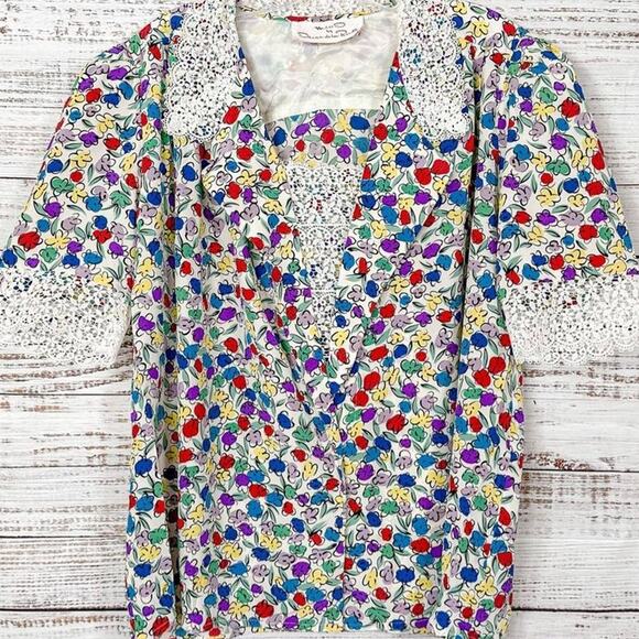 Vintage Miss O by Oscar Dela Renta Floral Short Sleeve Top Multi-Color Size XL - Picture 2 of 14